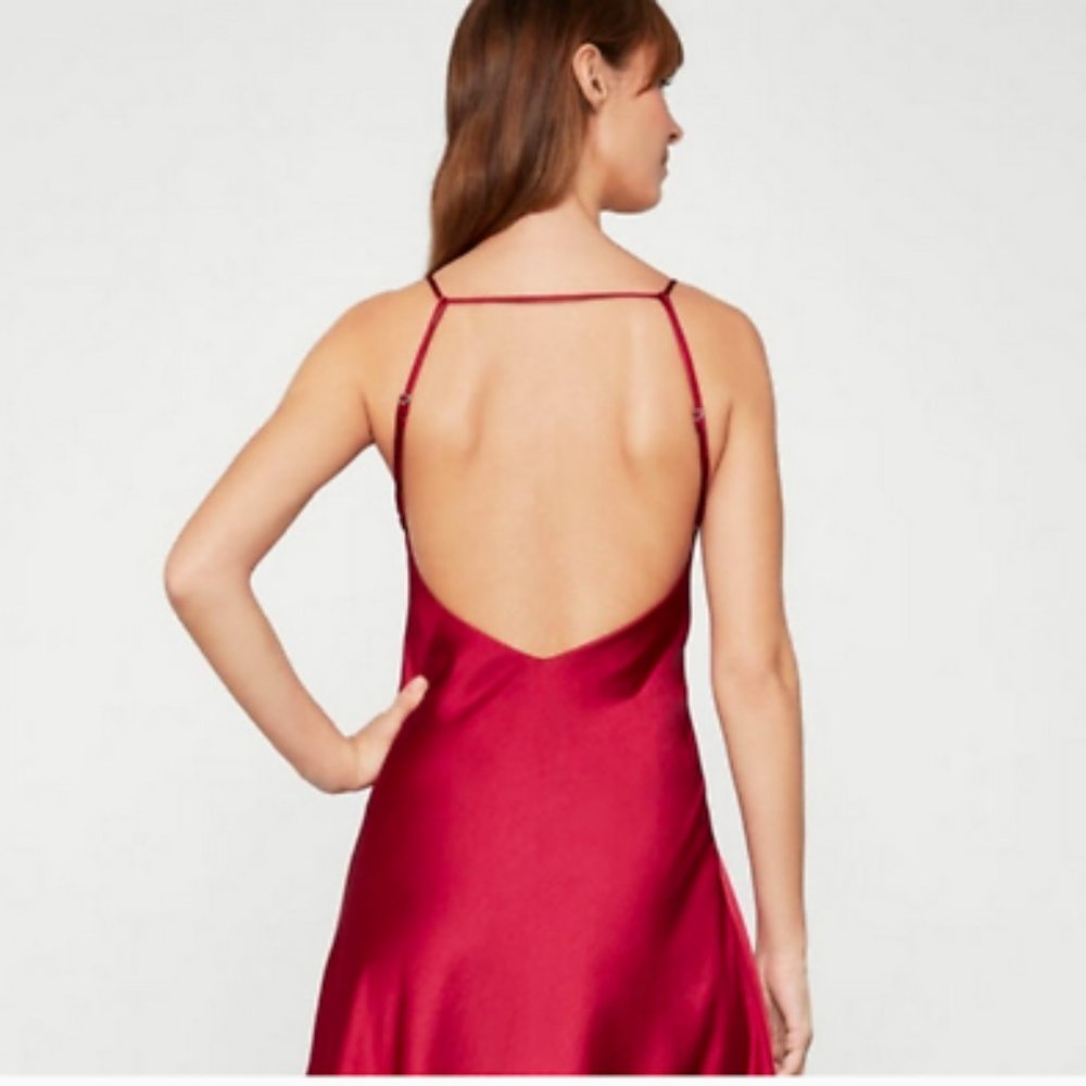 Brand New BCBGMAXAZRIA Open-Back Satin Slip Maxi Dress